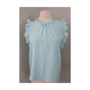 THML Abby Ruffled Sleeve Textured Blouse Aqua Blue MEDIUM